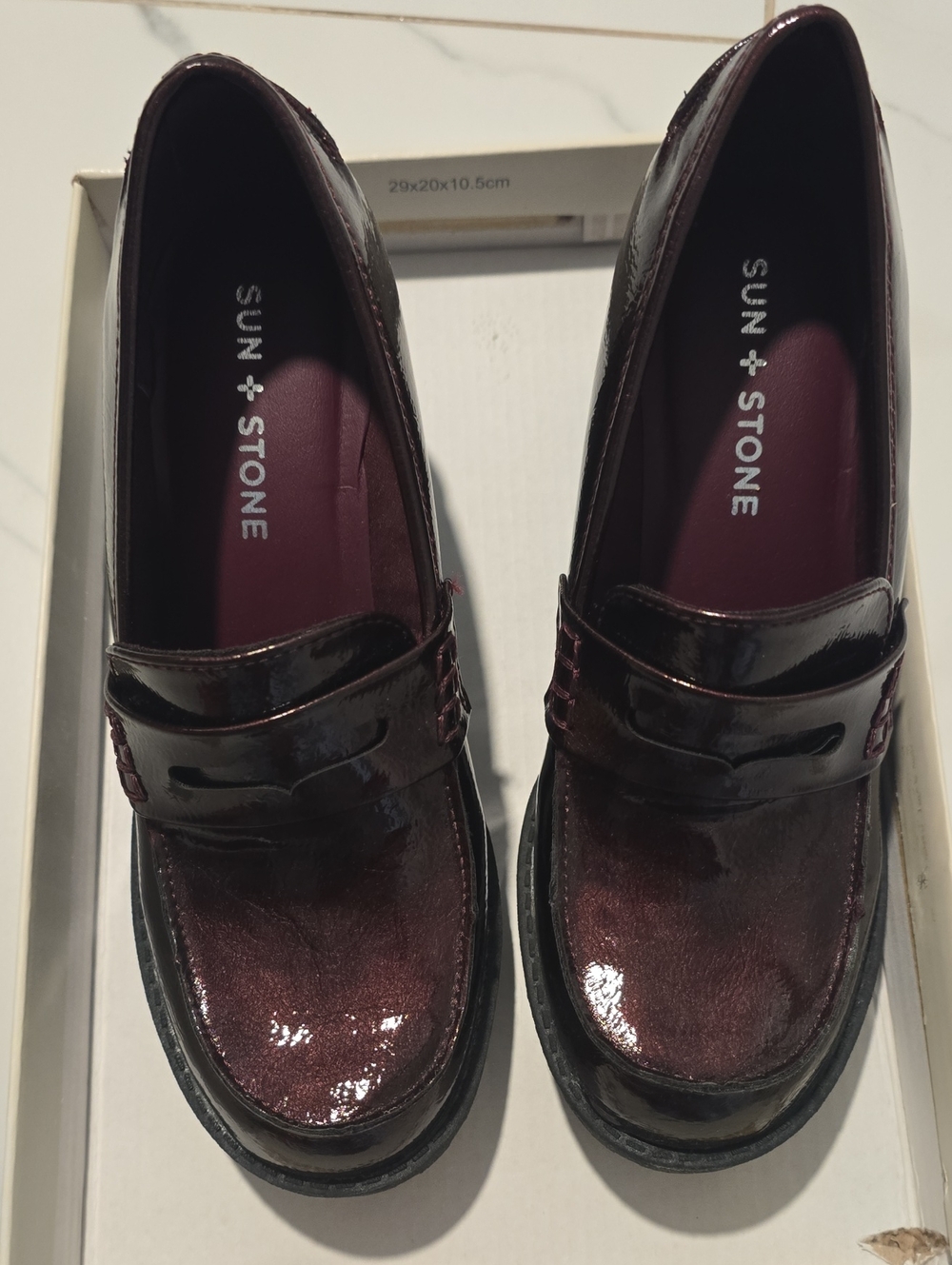 Sun + Stone Mayceep Heeled Loafers in Burgundy & Black US 6.5 NWT